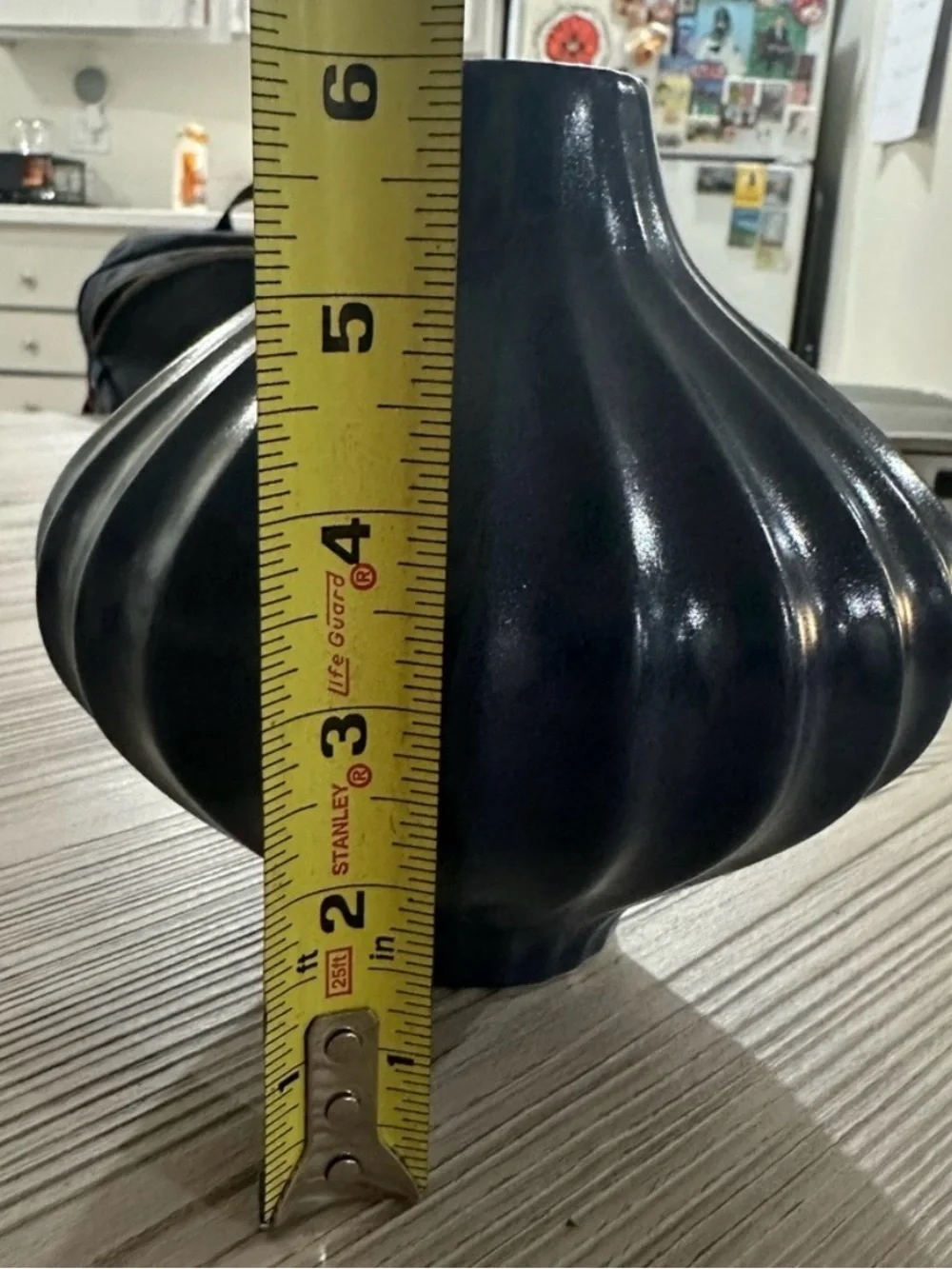 Jonathan Adler 6” Squash Vase Blue Ribbed Ceramic Vase - Decorative Home Accent